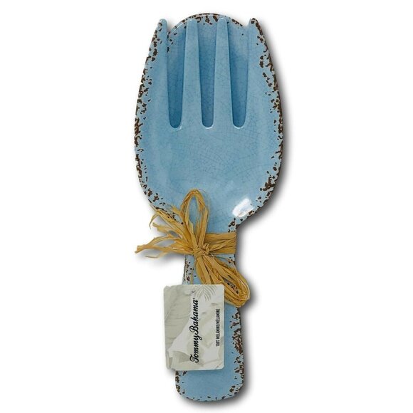 Tommy Bahama Rustic Light Blue Serving Spoon Fork Salad Server Set Crackled - Picture 1 of 1